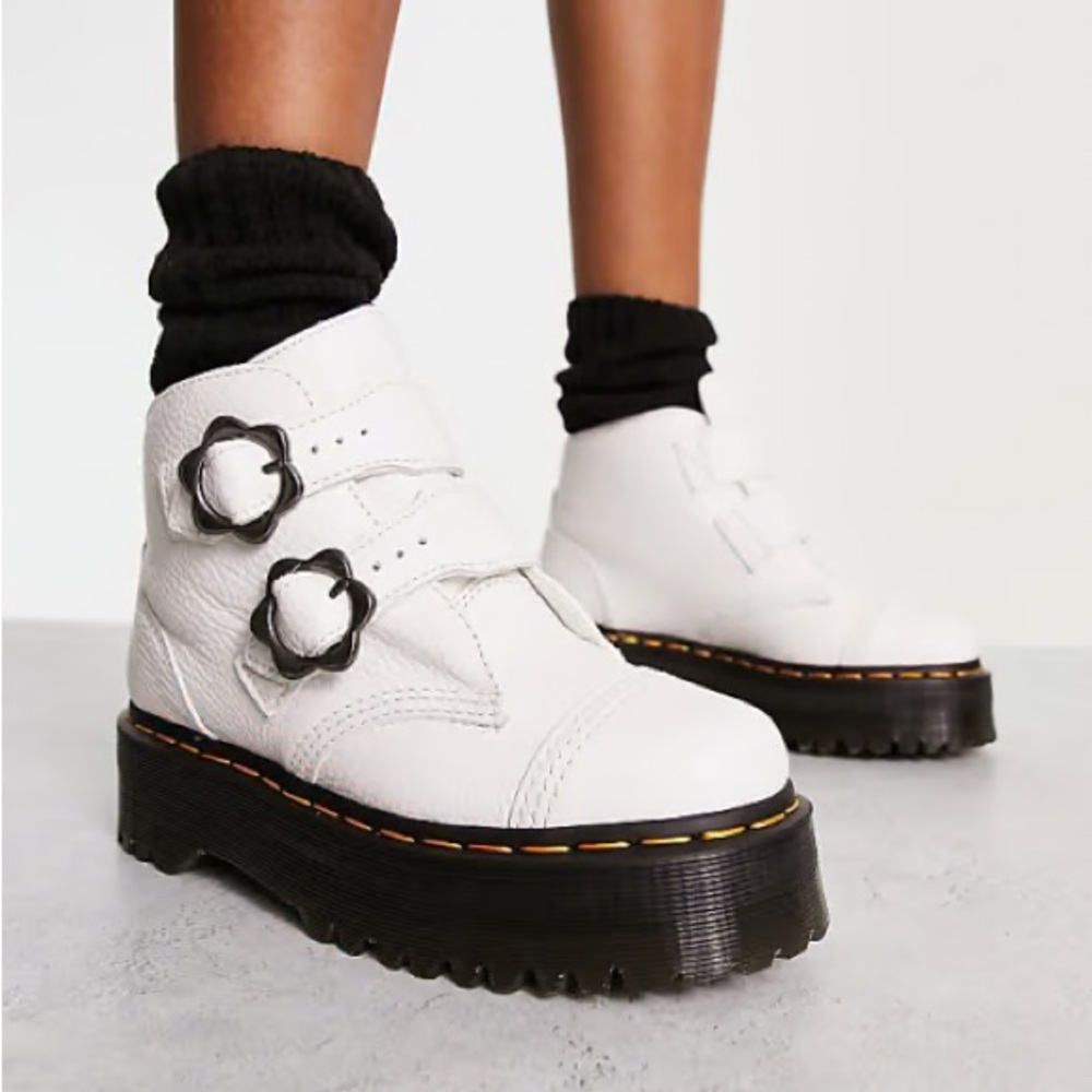 Dr. Martens Devon Flower Buckle Leather Platform Boots